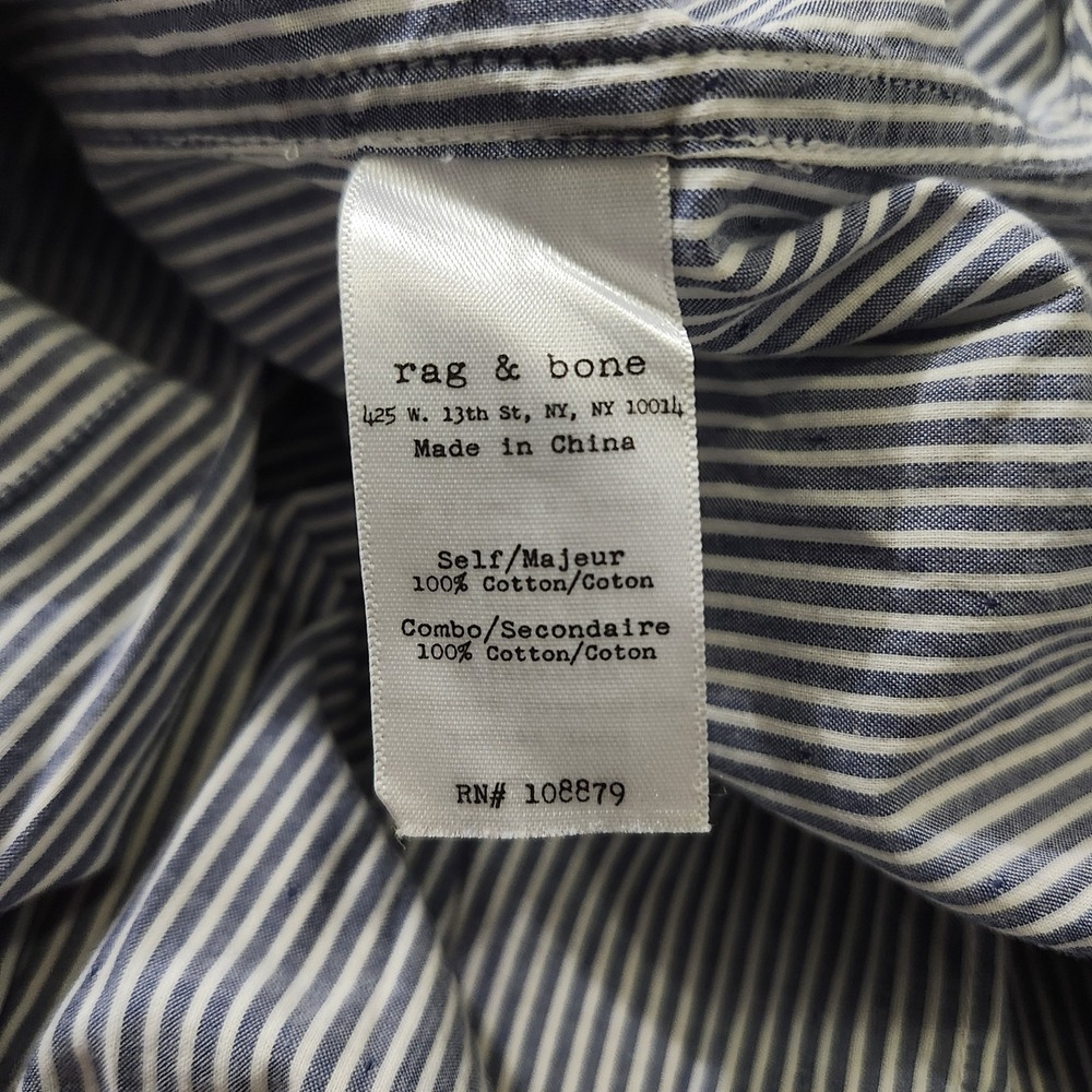 Rag & Bone Shirt Mens Large Blue Striped Long Sleeve Button Up Tailored Workwear - Picture 12 of 12